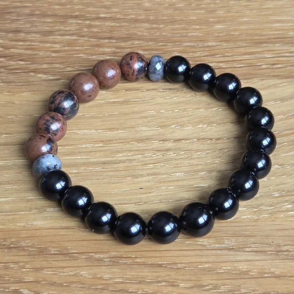 Mahogany Obsidian & Black Onyx Beads Bracelet, Stretch, Hand Crafted - Picture 8 of 10